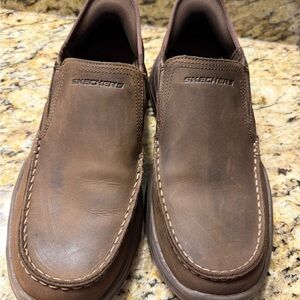 Skechers Brown Leather Slip-On Loafers